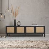 Port Arthur black rattan entertainment unit with double door cabinets
