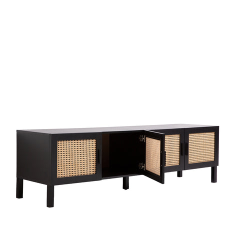 Port Arthur black rattan entertainment unit close up of rattan texture