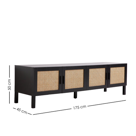 Port Arthur black rattan entertainment unit styled with media console