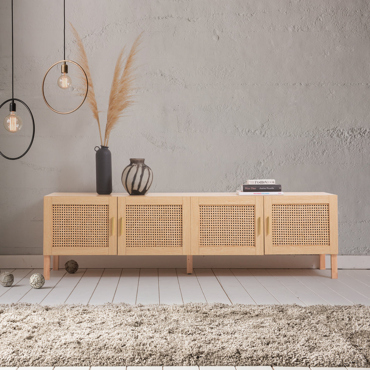Rowella 175cm Entertainment Unit, Oak Rattan