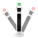 White tower heater beside a desk for winter heating