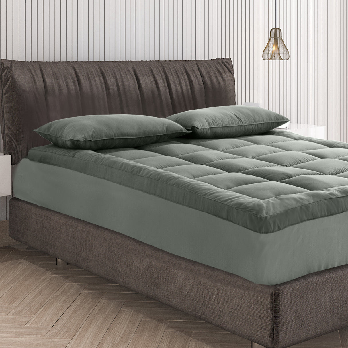 Royal Comfort 800GSM Charcoal Bamboo Blend Mattress Topper — Single, 45cm Skirt — Allure Home Collections