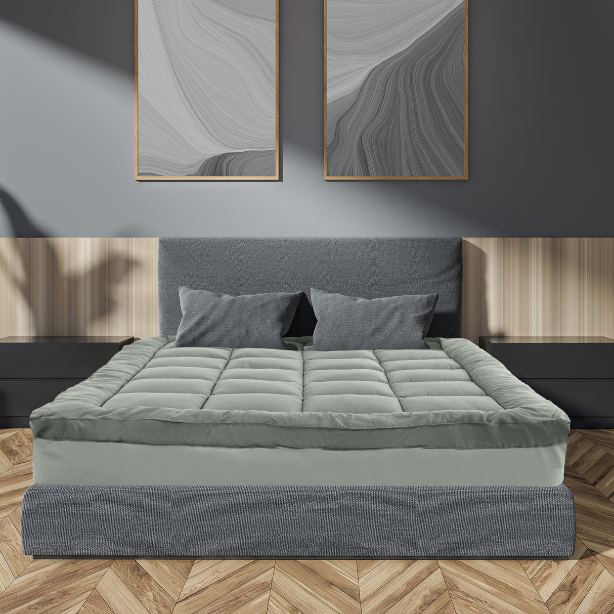 Royal Comfort 800GSM Charcoal Bamboo Blend Mattress Topper — Single, 45cm Skirt — Allure Home Collections