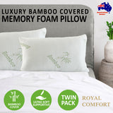 Royal Comfort Luxury Bamboo Memory Foam Pillow Twin Pack — Hypoallergenic — Allure Home Collections