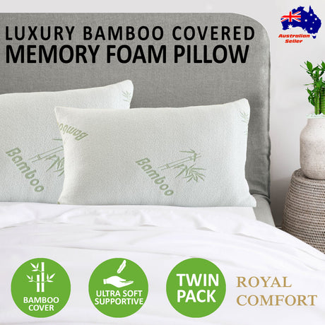 Royal Comfort Luxury Bamboo Memory Foam Pillow Twin Pack — Hypoallergenic — Allure Home Collections