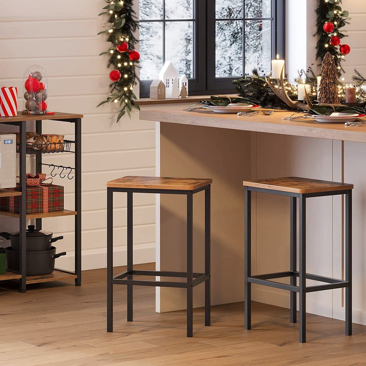 Rustic Brown Bar Set Stools - Set of 2