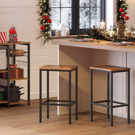 Rustic Brown Bar Set Stools - Set of 2