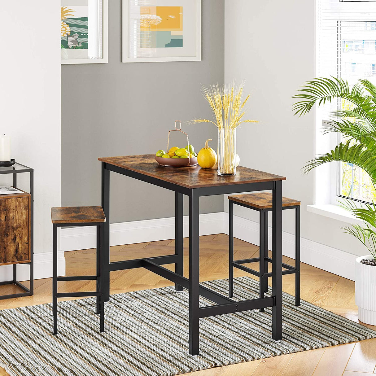 Rustic Brown Bar Set Stools - Set of 2