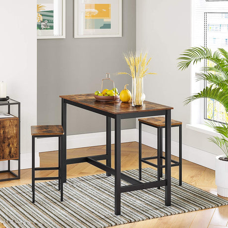 Rustic Brown Bar Set Stools - Set of 2