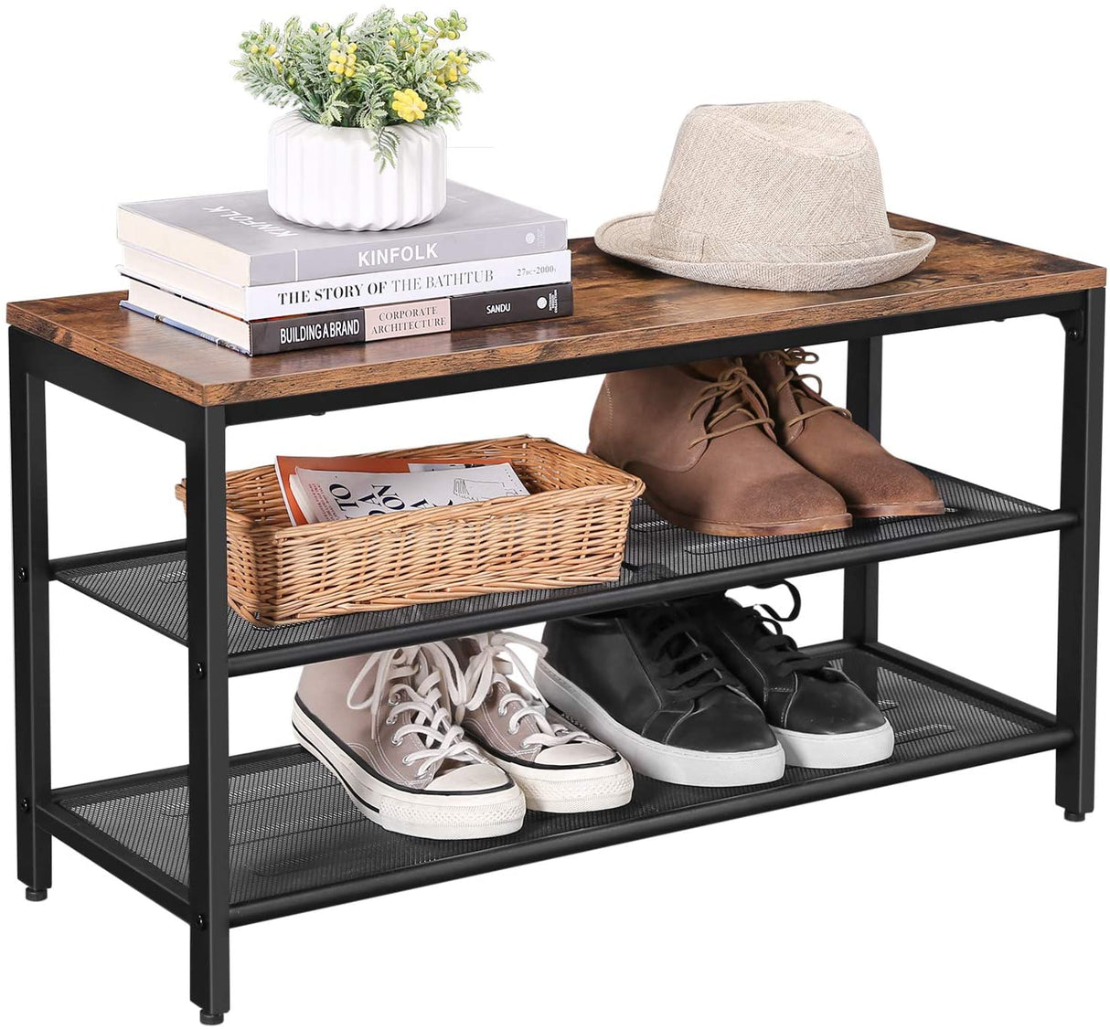 Dadswells Bridge 2 Tier Shoe Rack, Rustic Brown and Black image 4