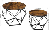Set Of 2 Side Tables Steel Frame Rustic Brown And Black