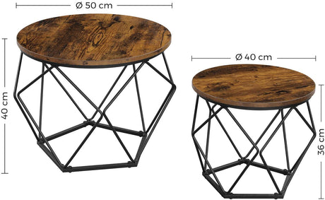 Set Of 2 Side Tables Steel Frame Rustic Brown And Black
