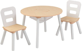 Kids Round Table And 2 Chair Set With Storage White Natural