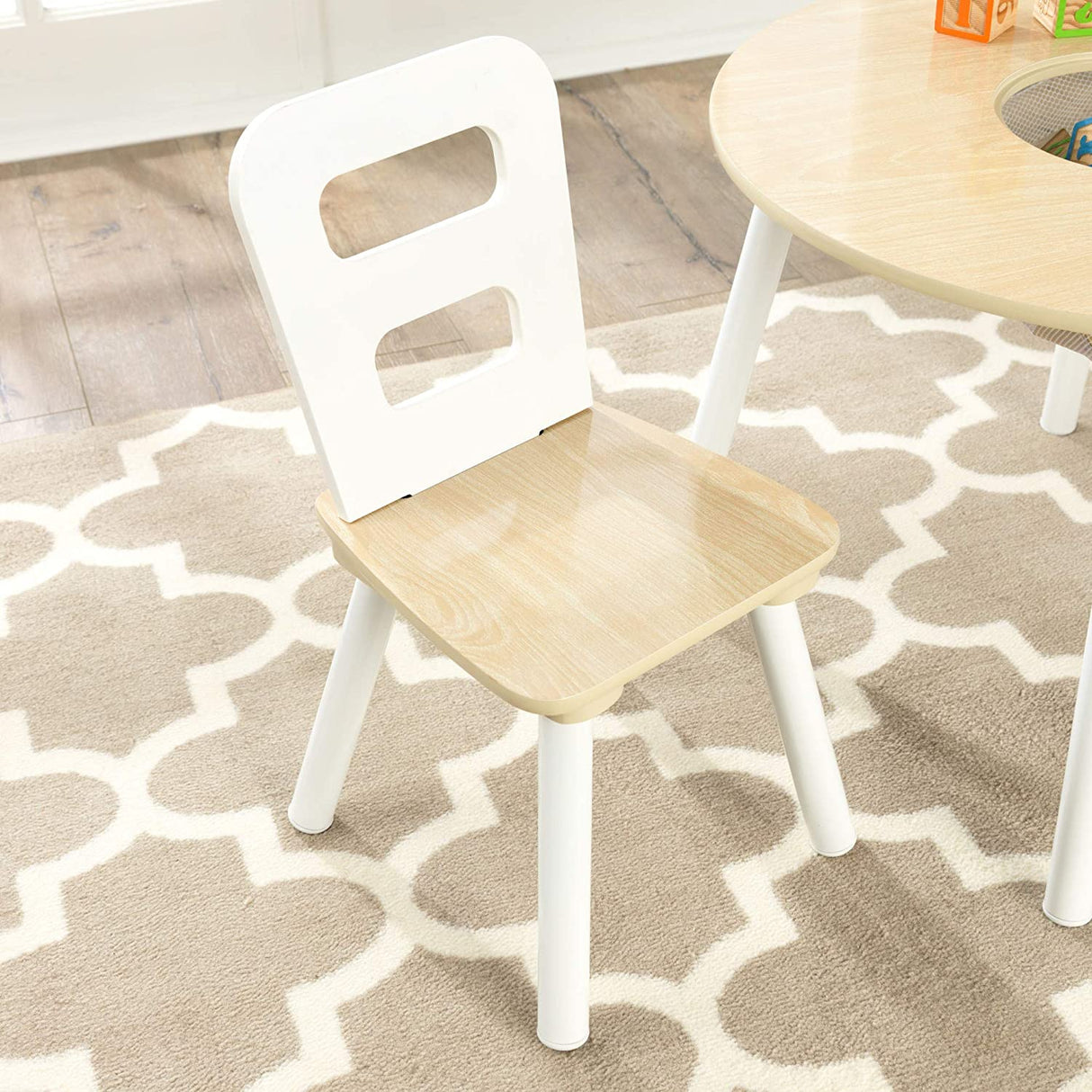 Kids Round Table And 2 Chair Set With Storage White Natural