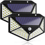 100 LED solar security light with motion sensor lighting a driveway