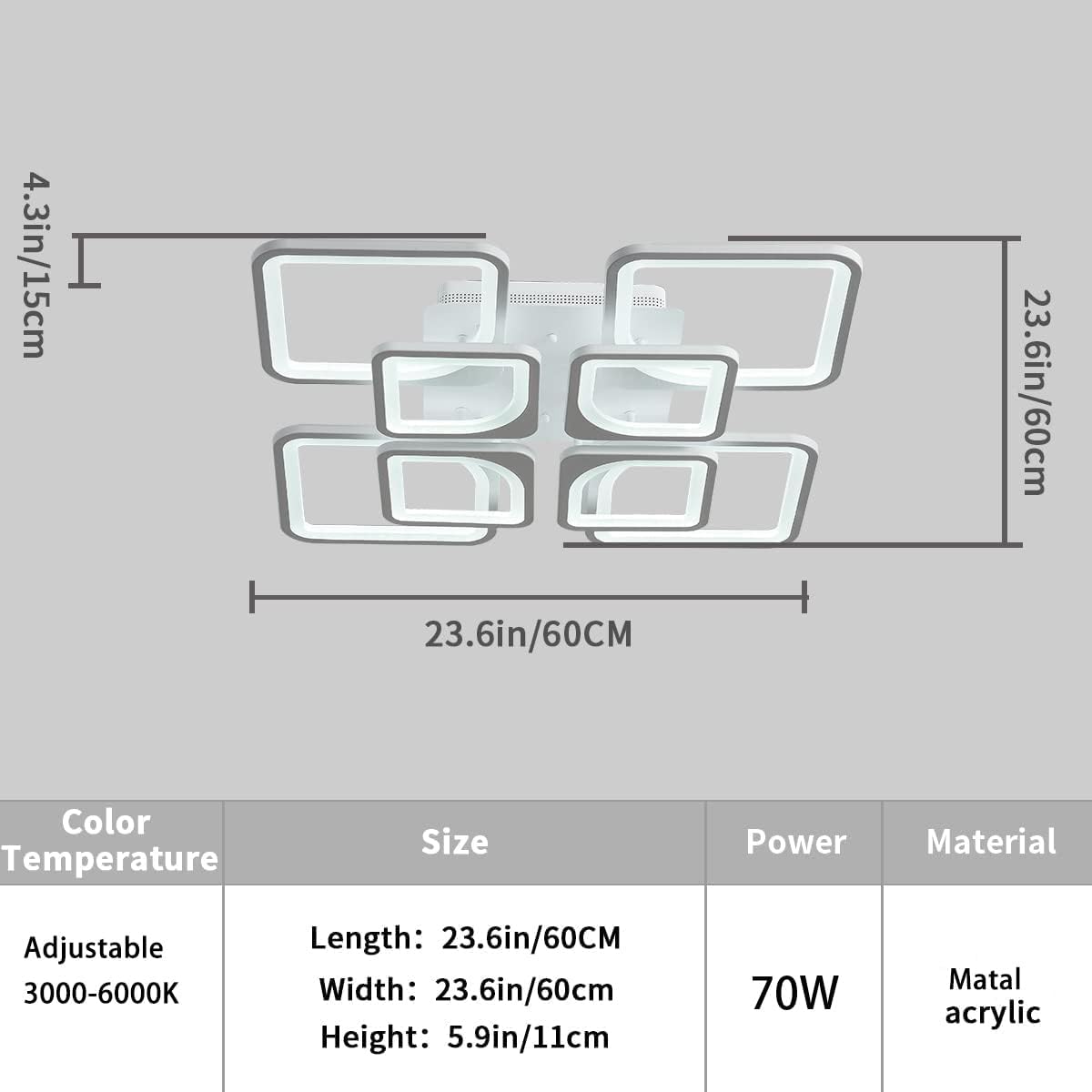 Modern Dimmable LED Ceiling Light with Remote Control — 60cm — Allure Home Collections