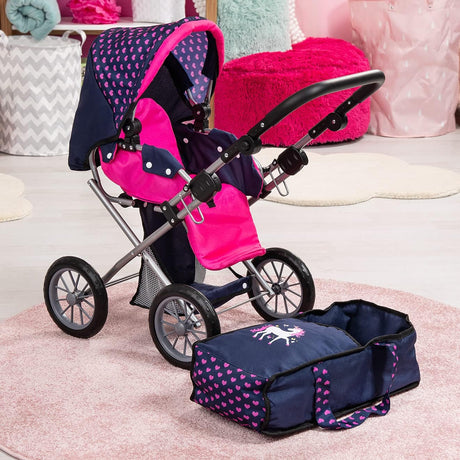Doll's pram with changing bag and shopping basket