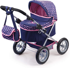 Foldable doll's pram in blue and pink