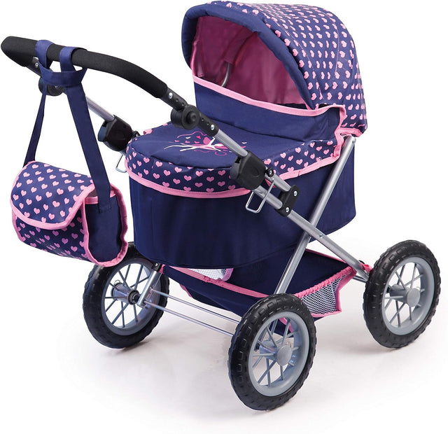 Foldable doll's pram in blue and pink