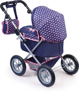 Foldable doll's pram in blue and pink