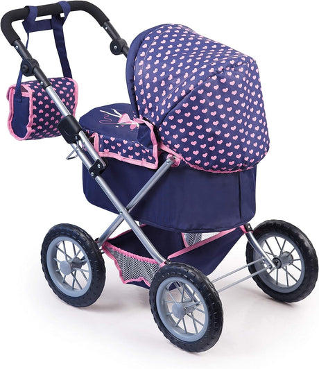 Foldable doll's pram in blue and pink