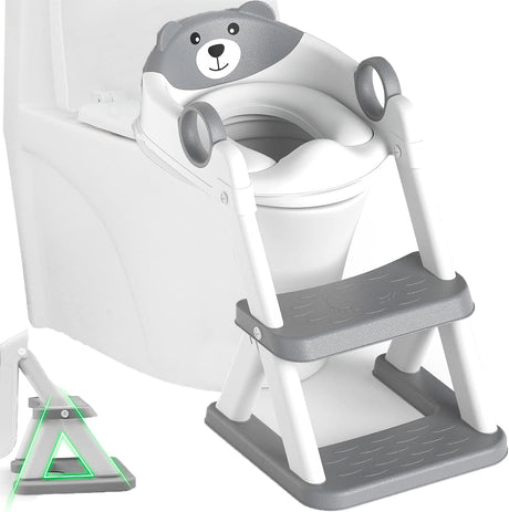 Grey toddler potty training toilet seat with ladder and step stool
