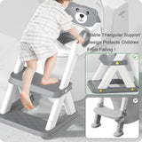 Grey toddler potty training toilet seat with ladder and step stool