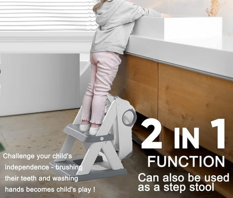 Grey toddler potty training toilet seat with ladder and step stool