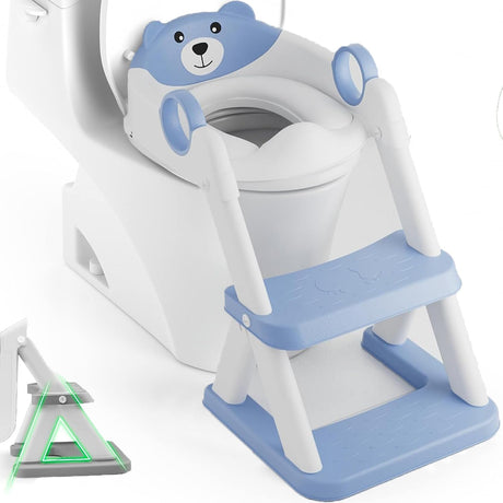 Blue toddler potty training toilet seat with ladder and step stool