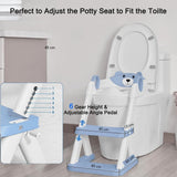 Blue toddler potty training toilet seat with ladder and step stool