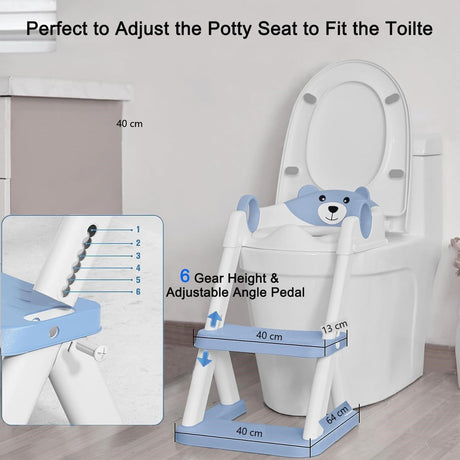 Blue toddler potty training toilet seat with ladder and step stool