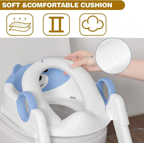Blue toddler potty training toilet seat with ladder and step stool