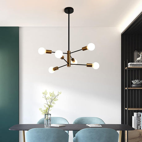 Six light Sputnik chandelier in black and gold