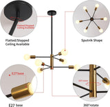 Six light Sputnik chandelier in black and gold