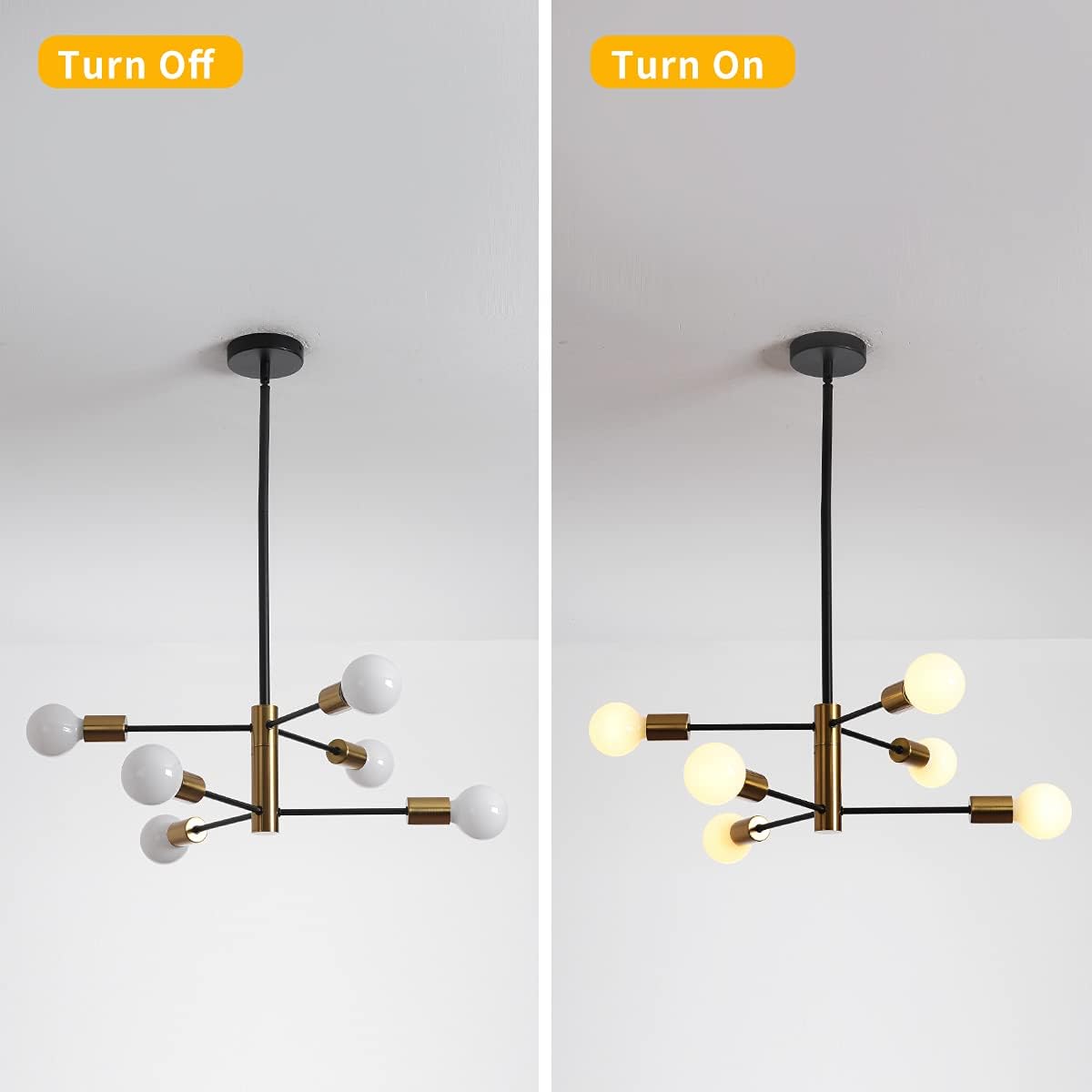 Six light Sputnik chandelier in black and gold