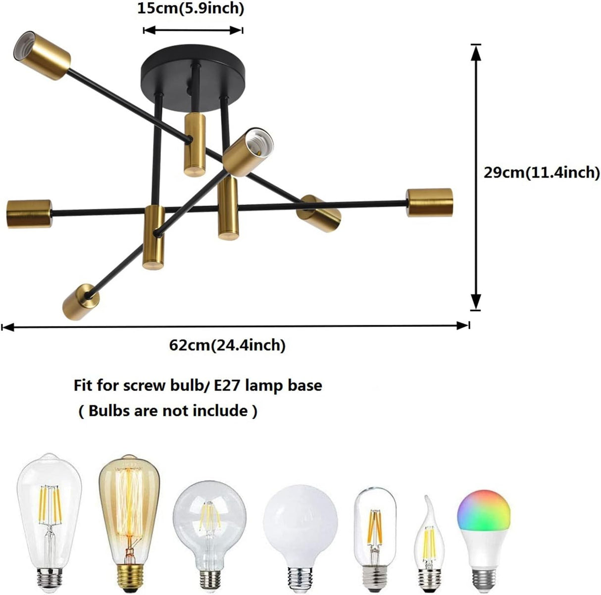 Six light mid century Sputnik chandelier in black and gold