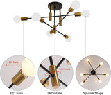 Six light mid century Sputnik chandelier in black and gold