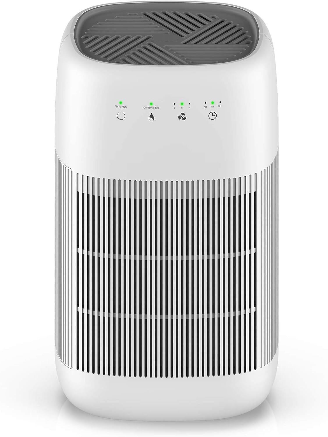 2 in 1 air purifier and dehumidifier with rounded cabinet, front view