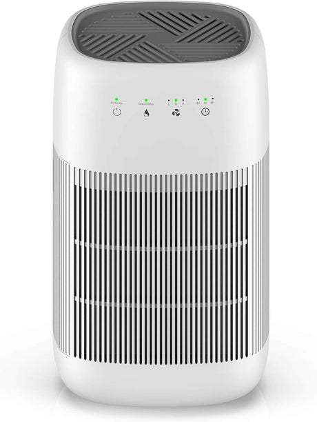 2 in 1 air purifier and dehumidifier with rounded cabinet, front view