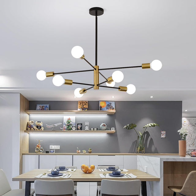 Eight light sputnik chandelier black and gold