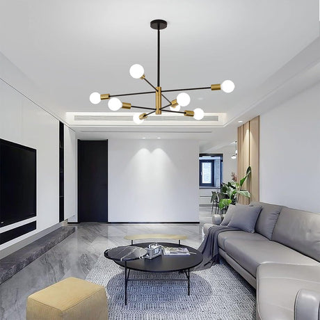 Black and gold sputnik chandelier hanging