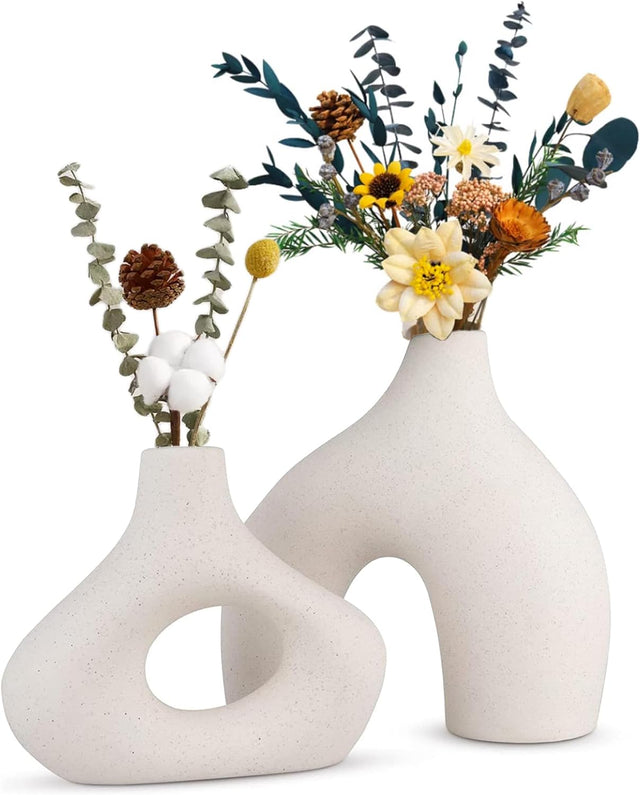 Modern white ceramic vase set of 2