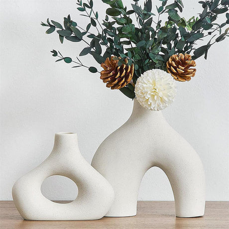 Modern white ceramic vase set of 2