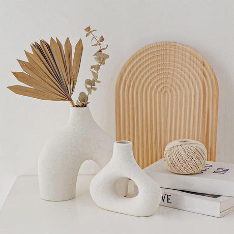 Modern white ceramic vase set of 2