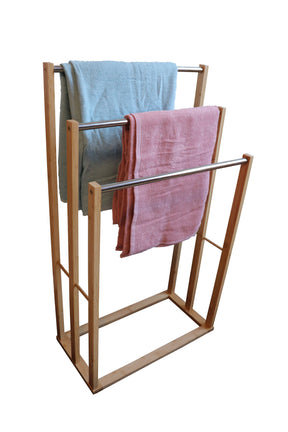Bamboo and Metal 3-Tier Freestanding Towel Rack — Bathroom and Bedroom — Allure Home Collections