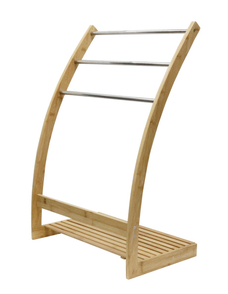 Bamboo and Metal 3-Tier Freestanding Towel Rack with Bottom Shelf — Bathroom and Laundry — Allure Home Collections