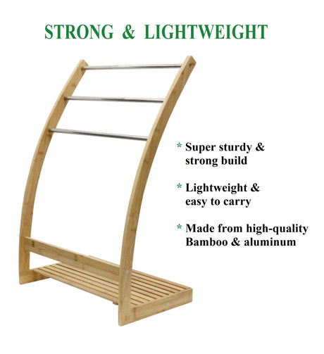 Bamboo and Metal 3-Tier Freestanding Towel Rack with Bottom Shelf — Bathroom and Laundry — Allure Home Collections