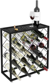 Freestanding matte black metal wine rack for 25 bottles with top shelf