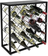 Freestanding matte black metal wine rack for 25 bottles with top shelf
