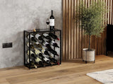 Freestanding matte black metal wine rack for 25 bottles with top shelf